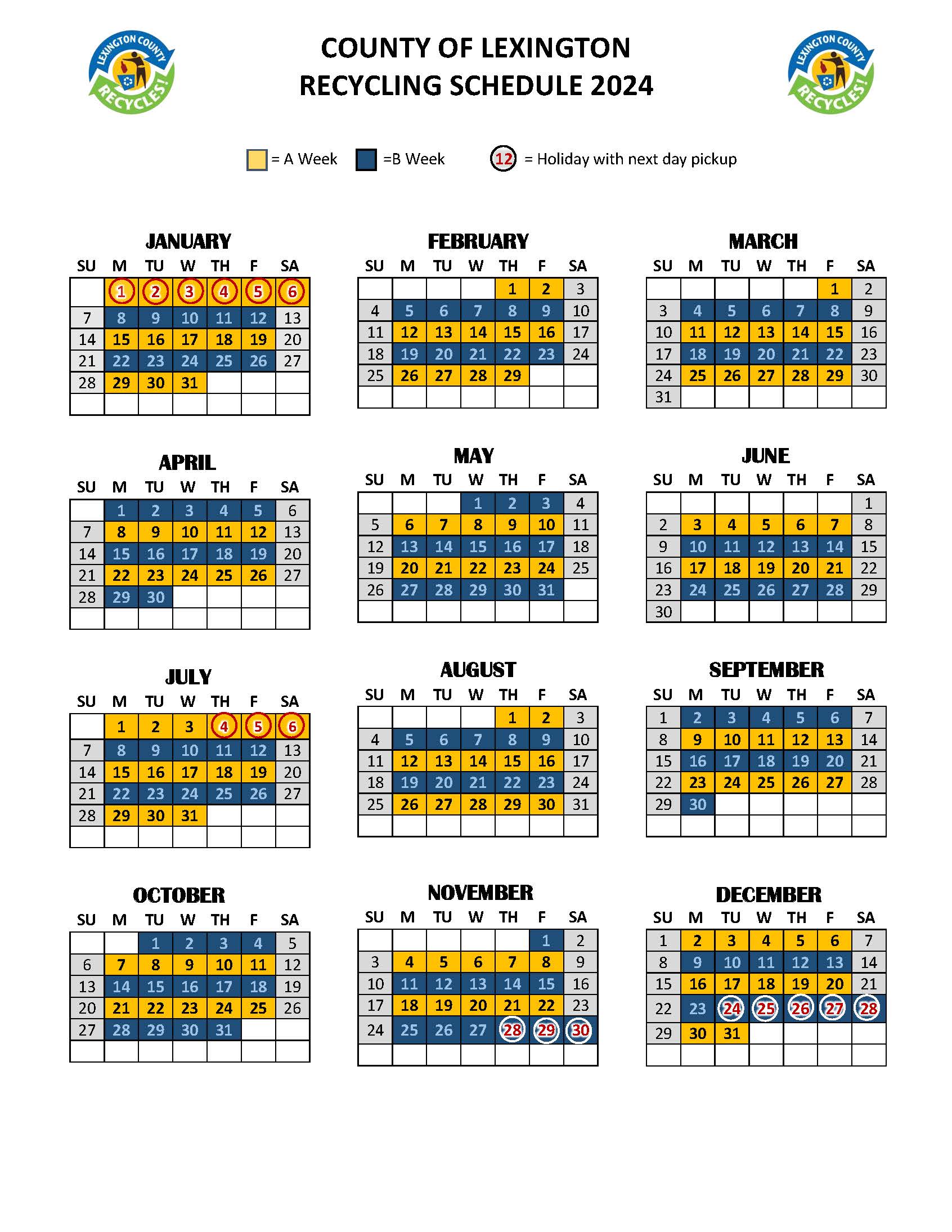 2024 Curbside Recycling Calendar