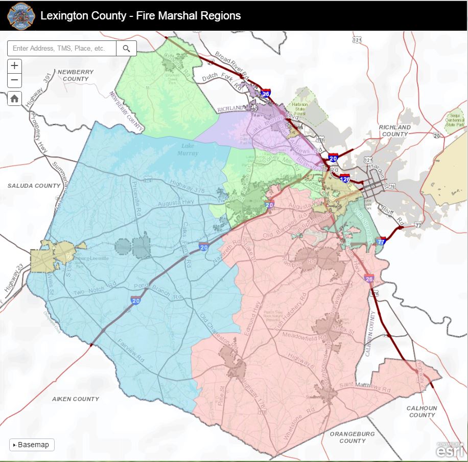 Image of Map Displaying the Fire Marshal Regions